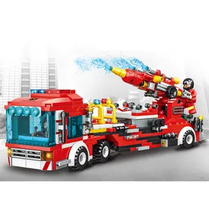 趋势玩具2024消防砖运输卡车8合1组装玩具积木
