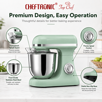 Robot pâtissier électrique Cheftronic B08 1200W 6L, 9 vitesses, avec bol en acier inoxydable, crochet pétrisseur, batteur et fouet