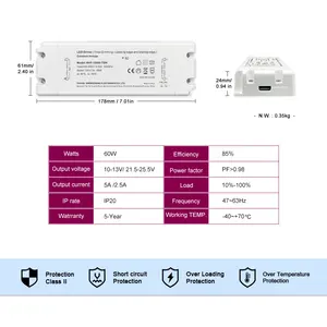 230 de 220 voltios de 48 voltios transformador 12v24v triac dim led conductor 48vdc constante 1250ma led fuente de alimentación