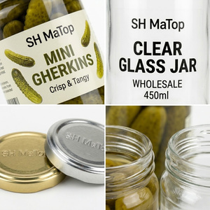 Vente en gros de pots en verre transparent cylindriques de 450 ml pour cornichons et <span class=keywords><strong>olives</strong></span> - Product Image 2