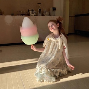 Elegante Vestido de Playa Azul para Niñas, Atuendo de Vacaciones con Encaje y Estampado de Olas, Ropa de Viaje para Niñas - Product Image 3