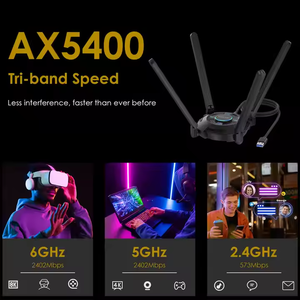 อะแดปเตอร์ไวไฟ USB WAVLINK AX5400 Tri-band สำหรับพีซี 2.4/5/6GHz เสาอากาศ 4 ต้นแบบ High Gain 5dBi อะแดปเตอร์เครือข่ายไร้สายสำหรับเดสก์ท็อป มีสินค้าในสต็อก - Product Image 3