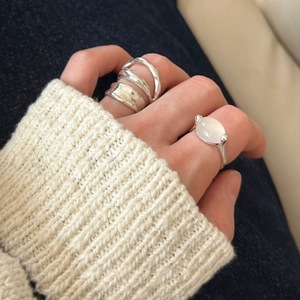 Natural White Chalcedony <b>Open</b> <b>Ring</b> S925 Sterling Silver Water Drop Shape Bezel Setting Women's Everyday Wear Jewelry - Product Image 4