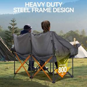 Sillón Doble para Acampar, Estructura de Acero Oxford, Acolchado, para 2 Personas, Resistente, Extragrande, Portátil, Plegable, para Playa - Product Image 4