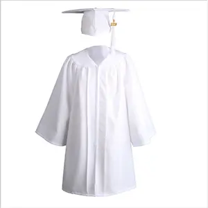 100% matt Polyester weiß Kindergarten Kinder Abschluss Roben Großhandel Vorschule Kinder Abschluss kleid und Mütze