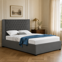 Lit plateforme Willsoon personnalisé en velours capitonné avec tête de lit haute à boutons en losange, fournisseur OEM ODM d'usine