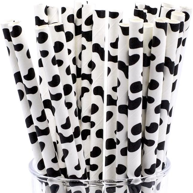 Cow Print Biodegradable Drinking Paper Straws Black and White Paper Straw for Juice Drinking