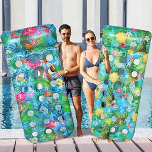 Cama Flotante Inflable para Adultos, Colchón de Agua Rectangular de 180x80cm con Estampado Tropical, Flotador para Piscina - Product Image 3