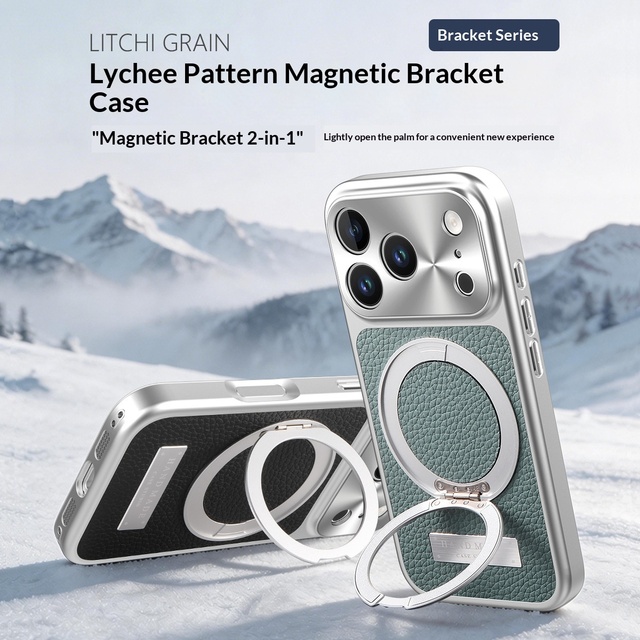 Leather Phone Case Wireless Charging Magnetic Stand Mobile Phone Case for iPhone 17 Pro Max 16 15 14 13 12 Pro