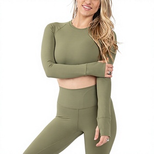 Camisetas de Mujer con Logotipo Personalizado, Manga Larga, Cuello Redondo, Dobladillo con Volantes, Ropa Deportiva, Ajustada, Transpirable, para Yoga, Fitness y Entrenamiento - Product Image 5