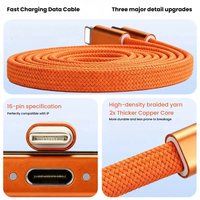 Kabel USB C ke C OEM 60W PD Pengisian Cepat, Jalinan Nilon Pipih, Anti Kusut, untuk iPhone, Samsung, Tablet, Grosir