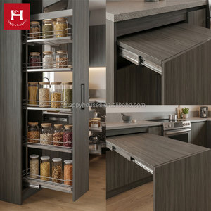 HAPPY HOUSES L Layout Modern Grey Wooden Kitchen Cabinet Set with Retractable Table Magic Corner Pull-out Pantry for Small Space - Product Image 2
