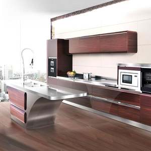 Gabinete de Cocina Personalizado de Acero Inoxidable 304 con Acabado de Grano de Madera, Estilo Minimalista de Lujo, Incluye Encimera de Acero Inoxidable - Product Image 1