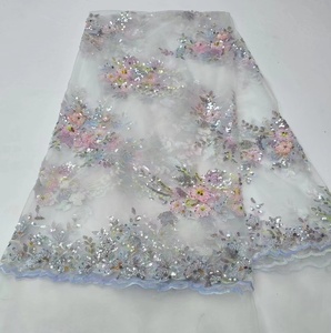 Ái lực Ren 3D hoa Bridal Wedding Dress pháp Tulle net với sequins đính cườm ren vải thêu cho Vestido de novia - Product Image 6