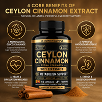 Capsules d'extrait de cannelle de Ceylan véritable, faible teneur en coumarine, antioxydant, 60 capsules, extrait pur de l'écorce, usine OEM
