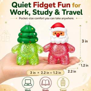 Lot de 4 jouets squishy de Noël brillants en TPR, jouets anti-stress souples à presser, style mignon Père Noël, décorations d'arbre, cadeaux de Noël - Product Image 5