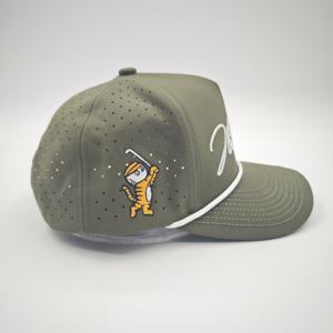 Waterproof Performance Green Leopard Sporty 3D Puff Embroidered Baseball Hat with Custom Logo Laser Cut Holes - Product Image 6