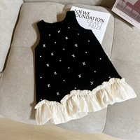 Ensemble de vêtements pour enfants pour bébé fille, robe noire à volants à pois + pull en tricot beige