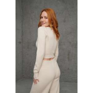 Luna Knit <b>Crop</b> <b>Sweater</b> Set Women's Spandex Cotton Anti-Pilling Straight Cut Pants <b>White</b> - Product Image 1