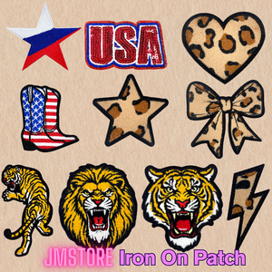 Parches Termoadhesivos Bordados con Lentejuelas de Leopardo, Corazón Coquette, Tigre y León de EE. UU. para Camisetas, Sombreros y Bolsos - Product Image 1