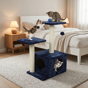 Árbol para <span class=keywords><strong>Gatos</strong></span> Moderno de Lujo de Madera Maciza, <span class=keywords><strong>Torre</strong></span> Azul de Peluche para Escalar y Rascar, Cama y Casa para <span class=keywords><strong>Gatos</strong></span> con Rascadores de Sisal - Product Image 3