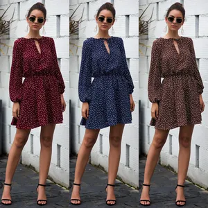 Lady Thiết Kế Thời Trang Chấm Bi Dài Tay Áo Thiết Kế Mới Dresses OC18