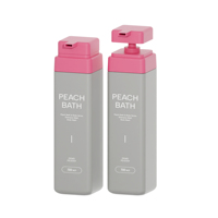 Emballage cosmétique écologique, flacon carré en HDPE avec pompe pour masque capillaire, shampoing et après-shampoing, flacon en plastique rose