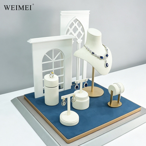 WEIMEI Luxury White Gold Metal Blue Velvet <b>Necklace</b> Bust <b>Ring</b> Earring Bracelet Holder Boutique Jewelry Counter Display Stand - Product Image 2