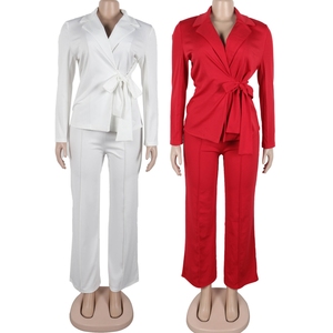 Últimos Diseños de Conjuntos <span class=keywords><strong>para</strong></span> <span class=keywords><strong>Mujer</strong></span>, Trajes de <span class=keywords><strong>Oficina</strong></span>, Top con Cuello en V y Pantalones Anchos de Pierna, Conjunto de Dos Piezas, Ropa Femenina - Product Image 3