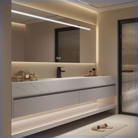 Ensemble de meuble-lavabo mural minimaliste italien en pierre frittée sans joint, avec porte en bois massif et construction en contreplaqué