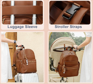 Bolsa de Pañales de Piel Sintética al por Mayor, <span class=keywords><strong>Mochila</strong></span> con Cambiador, Correas para Cochecito, Estuche para Chupetes, Resistente al Agua, Unisex, Bolsa de Viaje para Bebé - Product Image 4