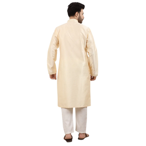 Buy Embroidered Stand-Collar Beige Woven Kurta Elegant Ethnic Wear <b>for</b> Festive and Traditional Occasions Kurta <b>Set</b> - Product Image 3