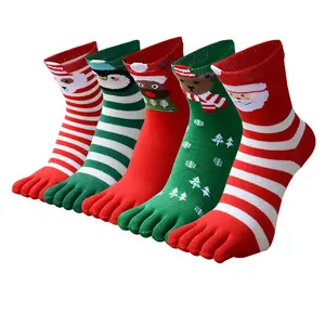 JX-II-3016 по индивидуальному заказу Детские пять пальцев носки красного, зеленого цвета, с принтом Санта Клаус на весну и зиму; Носки для девочек носки с принтом персонажей из мультфильмов для мужчин и женщин