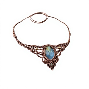 Collar Colgante de Macramé de Cobre Hecho a Mano con Piedra de Labradorita Azul, Estilo Bohemio, Unisex, para Uso Diario - Product Image 1
