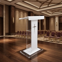Pupitre de conférence moderne en acrylique noir personnalisé pour l'école, l'hôtel, le supermarché, le bureau
