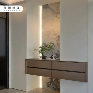 Mobile Moderno Minimalista di Lusso per Soggiorno con <span class=keywords><strong>Ante</strong></span> a Pannello, 5 Ripiani, Design Integrato, Effetto Marmo, Espositore e Contenitore Integrato - Product Image 1
