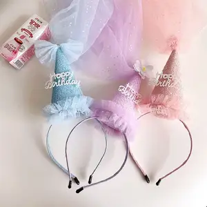 Chapéu de aniversário rosa para meninas, coroa de aniversário, adereço para foto, bandana de primeiro aniversário