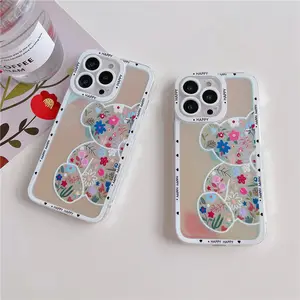 Cute Transparent Floral Bear Soft TPU Phone Case For iPhone 13 12 11 Pro Max Xs Xr Xs Max 7 8 Plus With Laser Paper