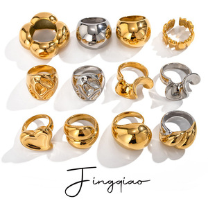Fingqiao Geometric <b>Statement</b> <b>Ring</b> 18K Gold Stainless Steel Women's Fashion Jewelry Party Wear - Product Image 1