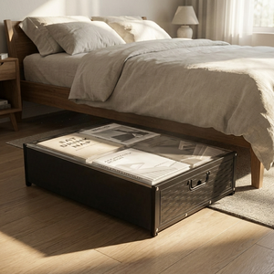 Boîte de rangement pliable carrée moderne en métal pour sous le lit, montage sans outil, conteneur de rangement domestique avec couvercle pour chaussures et outils - Product Image 1