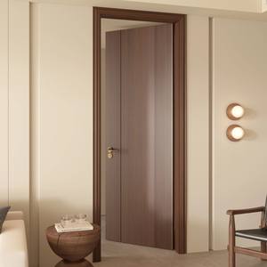 Fabricante al por mayor de puertas de madera maciza de nogal lacadas para interiores puertas planas modernas de apertura lateral impermeables de madera natural - Product Image 2