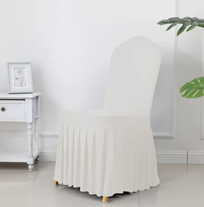 Usualité moins chère et meilleure 180 GSM jupe élastique blanche ourlet Spandex <span class=keywords><strong>housse</strong></span> <span class=keywords><strong>de</strong></span> <span class=keywords><strong>chaise</strong></span> pour chaises à usage général pour mariage - Product Image 1