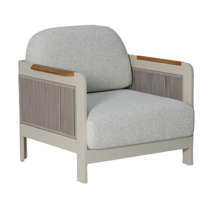 Set <span class=keywords><strong>Divano</strong></span> da Giardino Moderno e Resistente con Design a Leone, Telaio in Alluminio, Corda Intrecciata Beige, Braccioli in Teak, Resistente alle Intemperie, Arredamento da <span class=keywords><strong>Esterno</strong></span> - Product Image 3