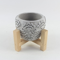 Fournitures de jardinage Pots de ciment de forme ronde Pot à bougie avec support en bois pour la maison