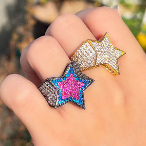 Mewah Besar Chunky Mikro Kubik Zirkonia Pave Pernyataan Bintang Pentagram Bentuk Cincin Jari untuk Wanita Pertunangan Janji Perhiasan Hadiah - Product Image 1