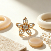 Glänzender Kubischer Zirkonia 18 K Vergoldeter Brautschmuck Sonnenblumenförmiger Ring Anillos Para Mujer