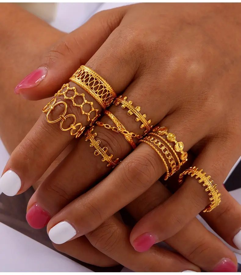 Cincin berongga BJG0145R-0152R 18K baja tahan karat emas cincin perhiasan mode untuk wanita