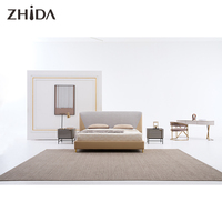 Ensemble de meubles de chambre d'hôtel 3-4 étoiles de style Mid-Century, lit double king size en bois de pin et velours, durable et écologique, pour salon