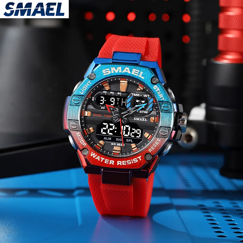 SMAEL 8066 Fashion Wrist Watch Men Wrist Relojes Digital Sport Watch boys Golden colorful dual time kids digital watches