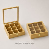 Boîte à thé rectangulaire en bois minimaliste à 9 compartiments avec couvercle transparent anti-poussière pour sachets de thé, petits accessoires et bijoux